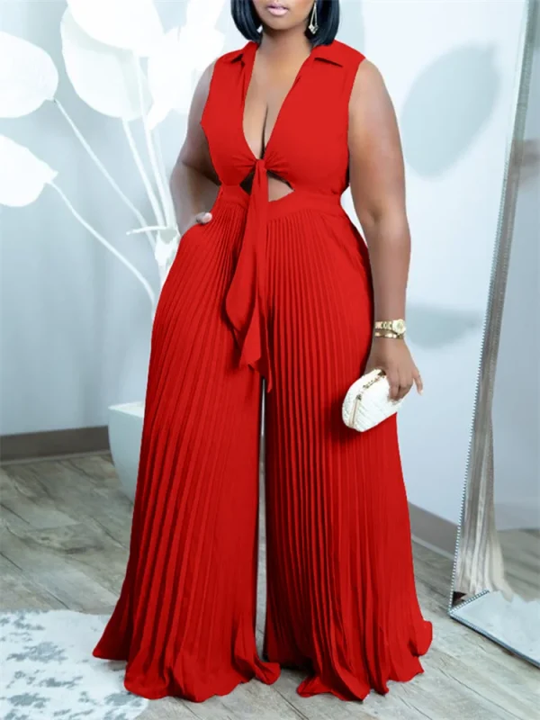Party Club Romper Ruffles Halter Sleeveless Solid Wide Leg Office Lady - Image 4
