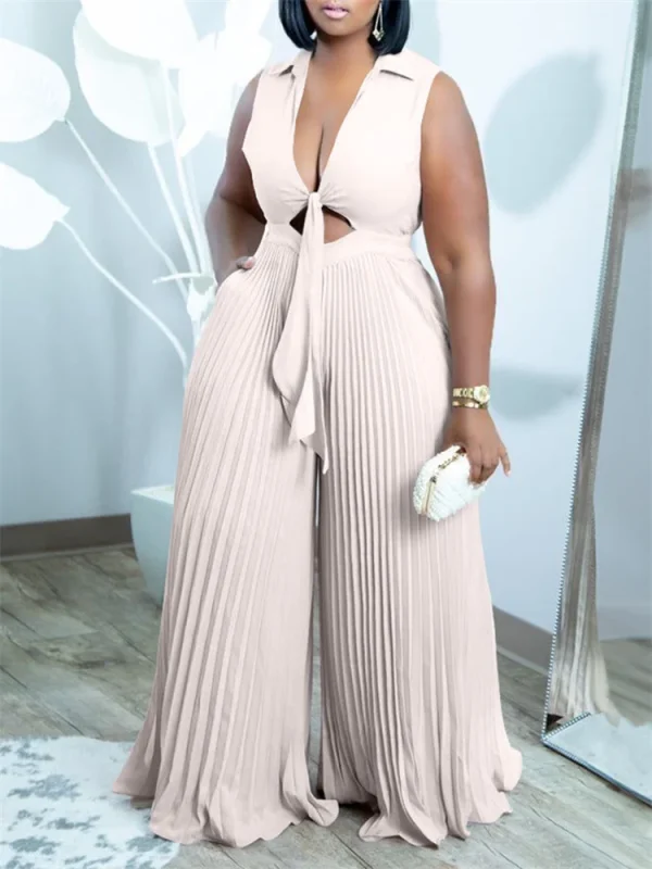 Party Club Romper Ruffles Halter Sleeveless Solid Wide Leg Office Lady - Image 2