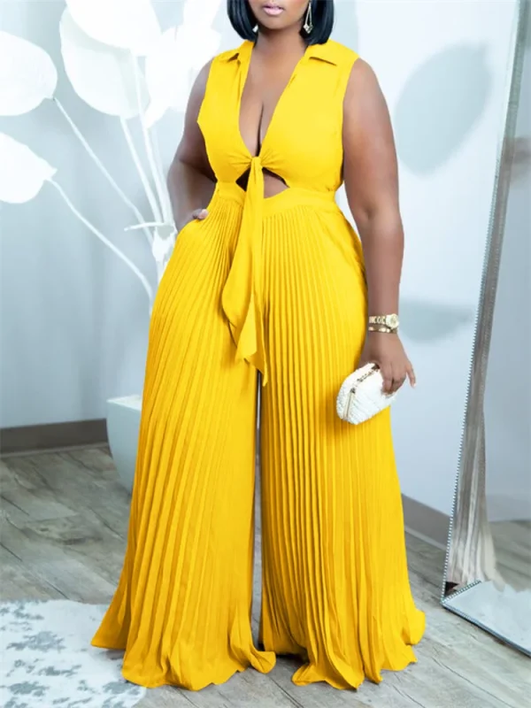 Party Club Romper Ruffles Halter Sleeveless Solid Wide Leg Office Lady - Image 7